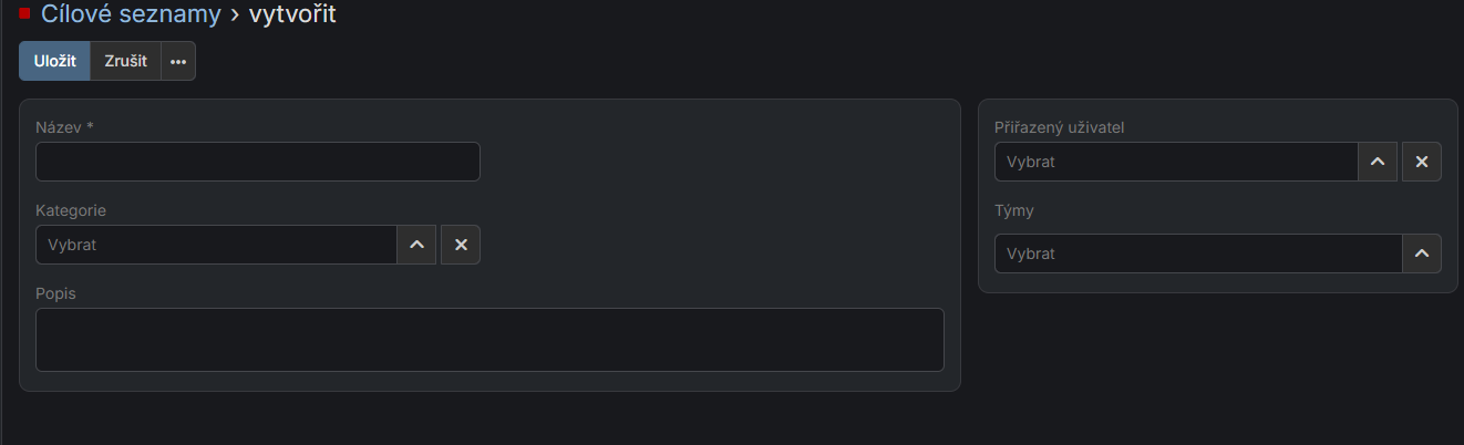 Vytvoření cílového seznamu