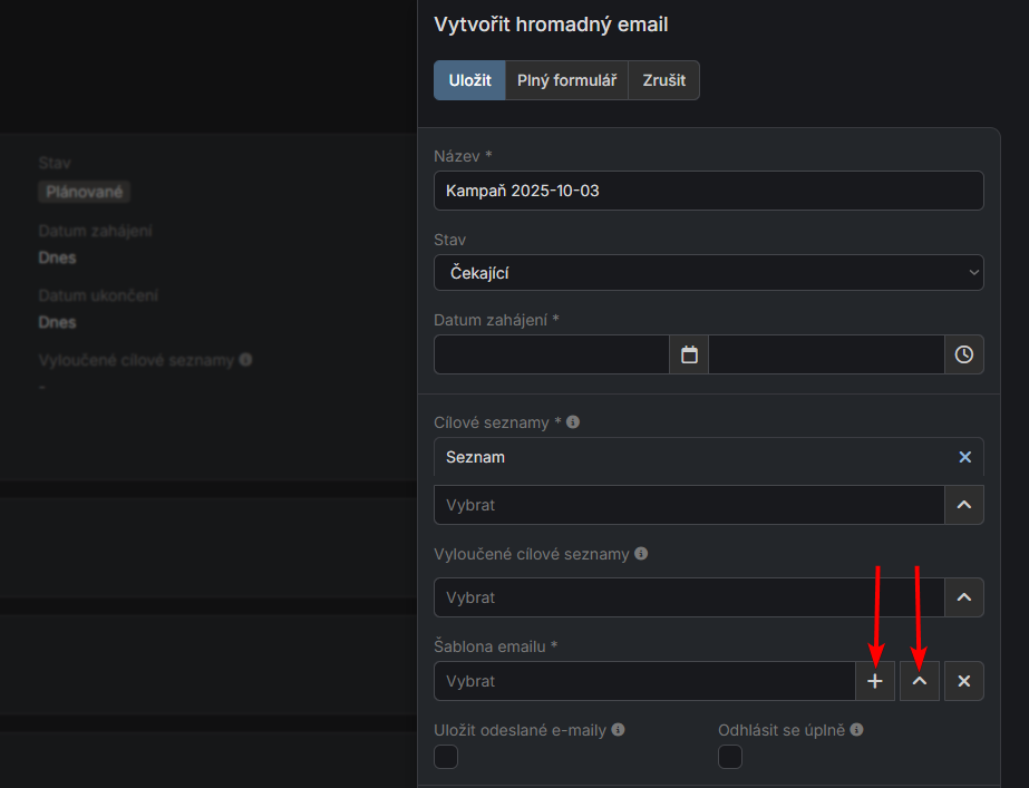 Dialog vytvoření hromadného emailu