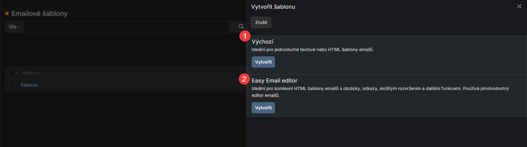 Výběr typu šablony
