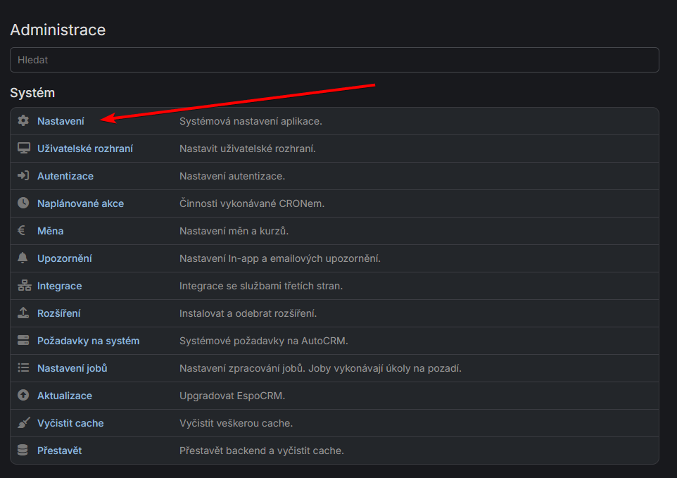 Administrace - Nastavení