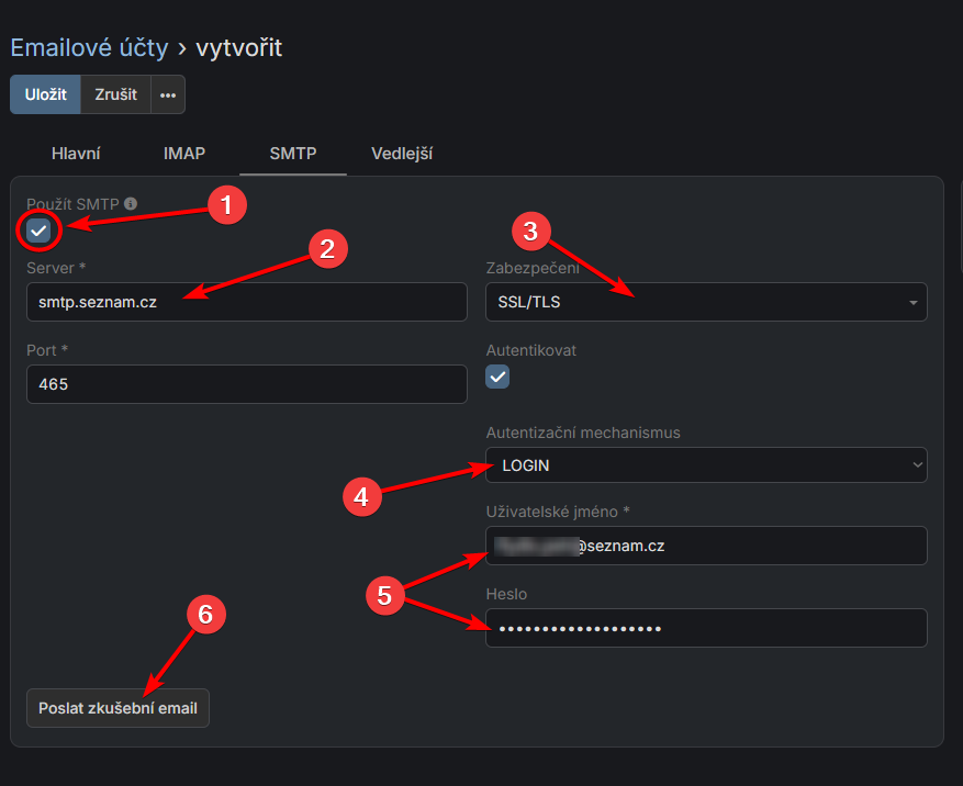 SMTP konfigurace