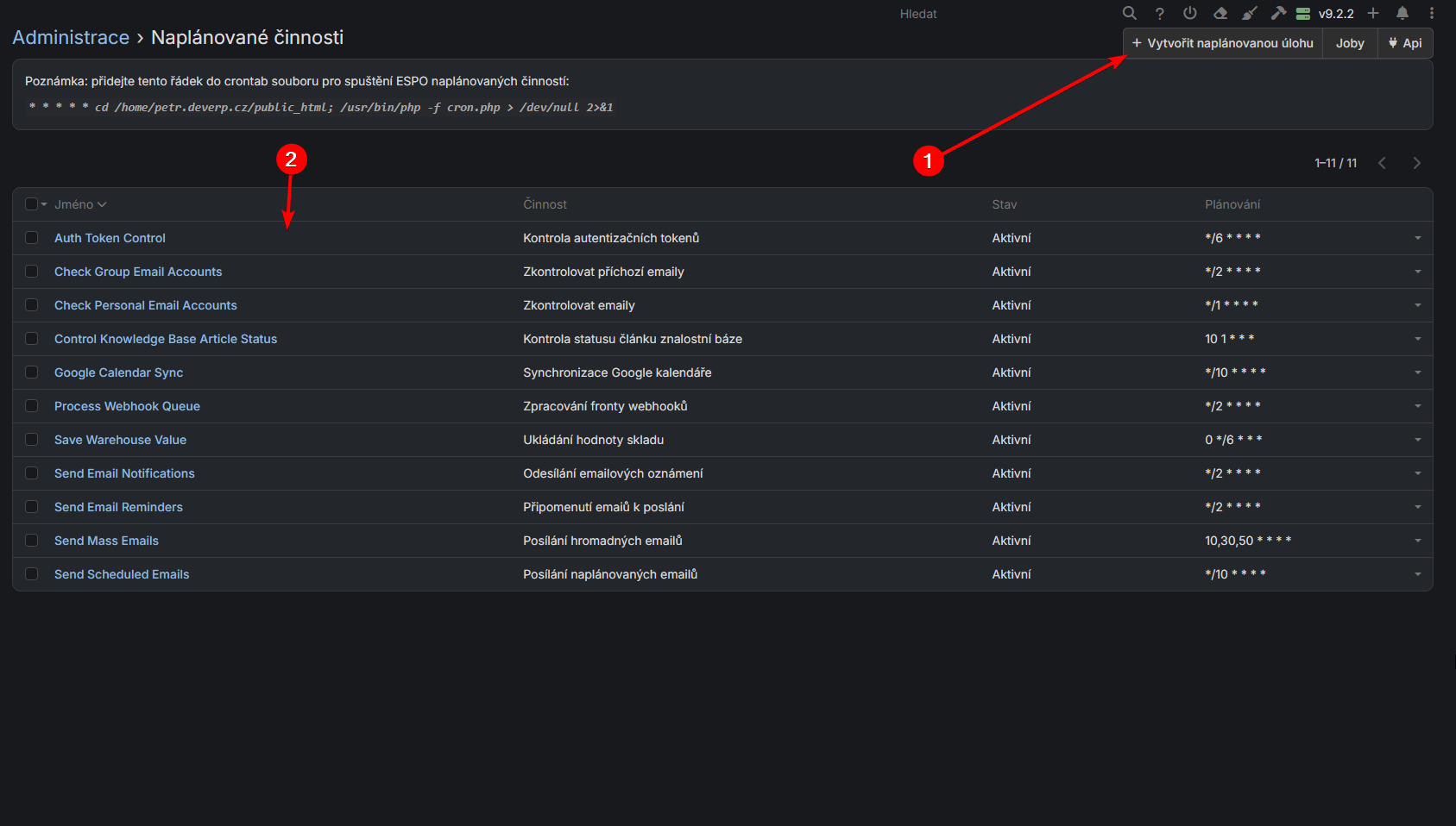 Seznam naplánovaných akcí