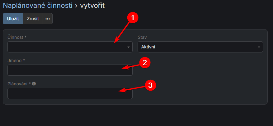 Formulář vytvoření/úpravy úlohy