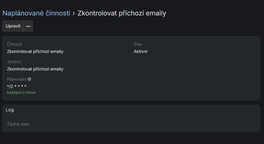 Úprava existující naplánované akce
