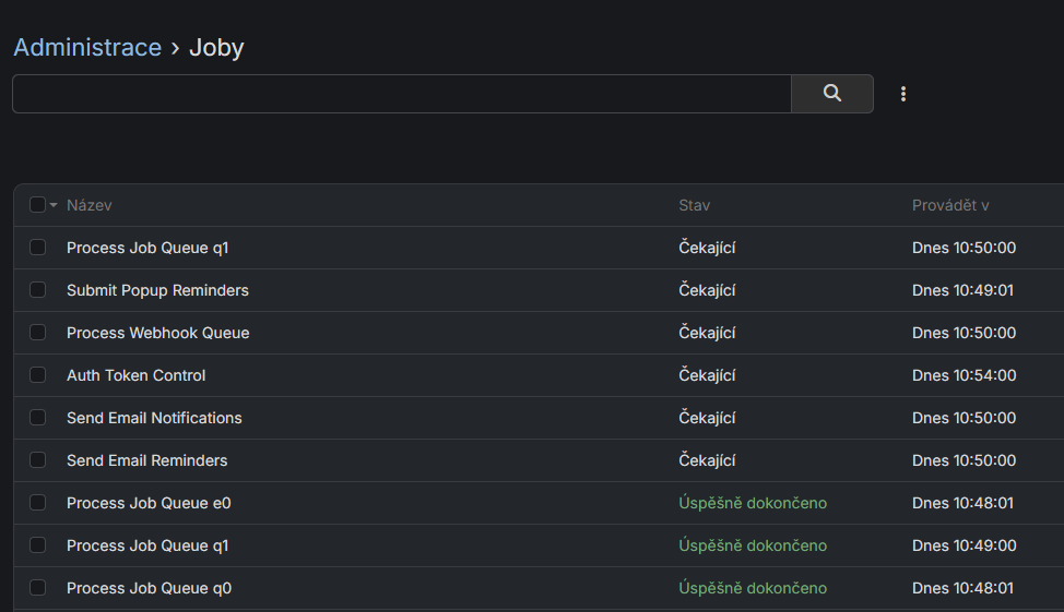 Seznam úloh a jejich logů