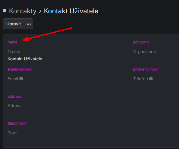 Zobrazení technických názvů