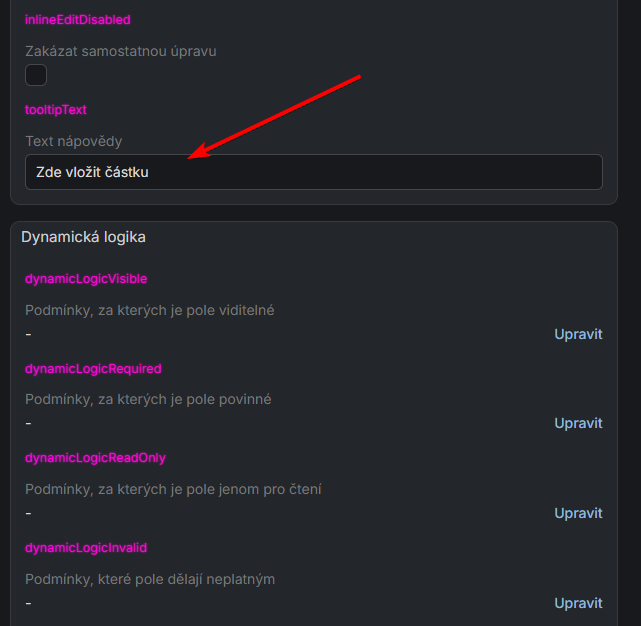 Pokročilé nastavení pole