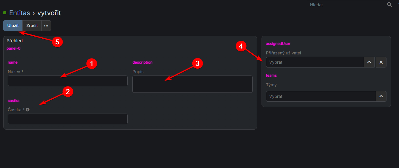 Vytvoření záznamu
