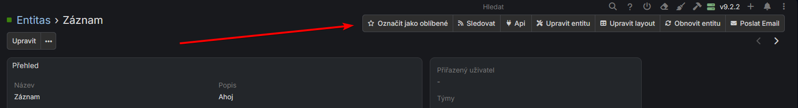 Tlačítko Označit jako oblíbené