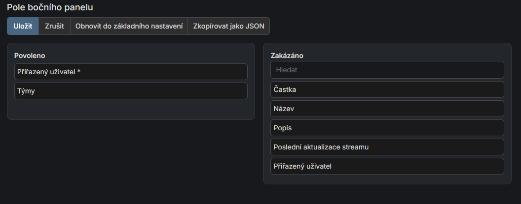 Layout pole bočního panelu