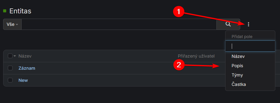 Rozšířený filtr v seznamu