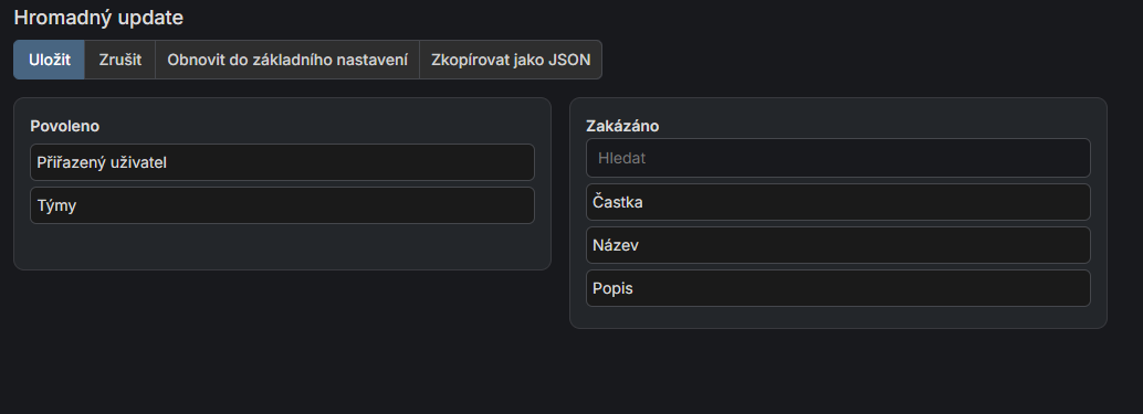 Layout hromadného update