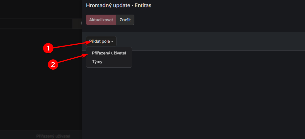 Dialog hromadného update
