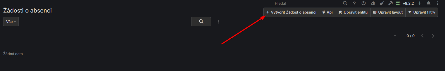 Tlačítko Vytvořit žádost o absenci