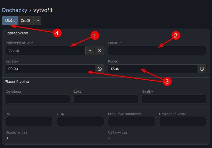 Vytvoření docházky