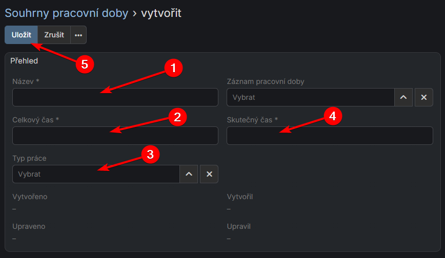 Vytvoření souhrnu pracovní doby