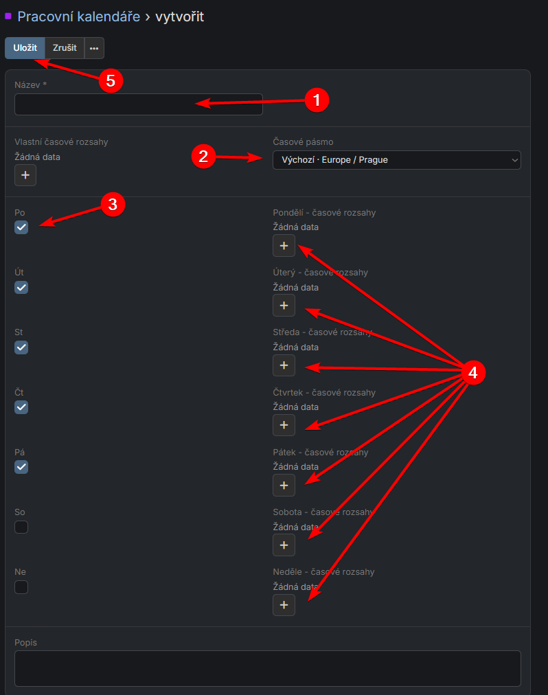 Vytvoření pracovního kalendáře
