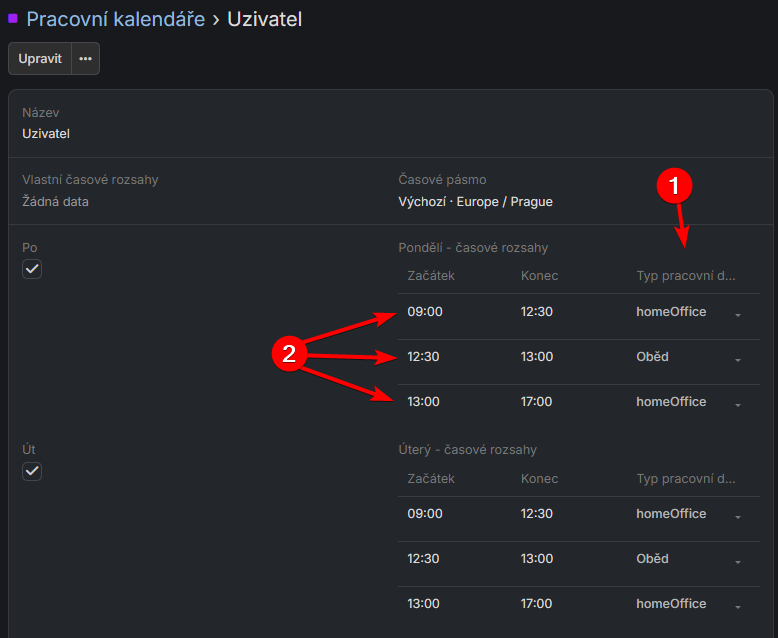 Detail pracovního kalendáře