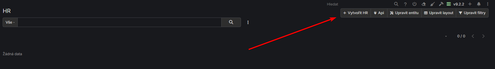 Tlačítko Vytvořit HR