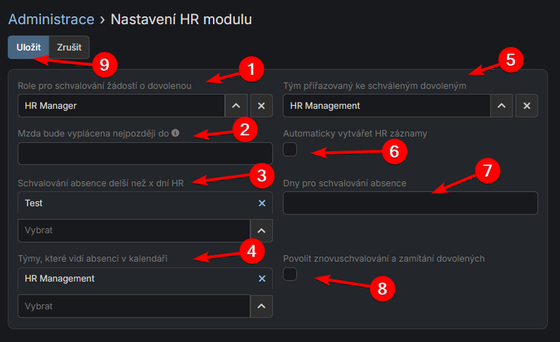 Nastavení HR modulu