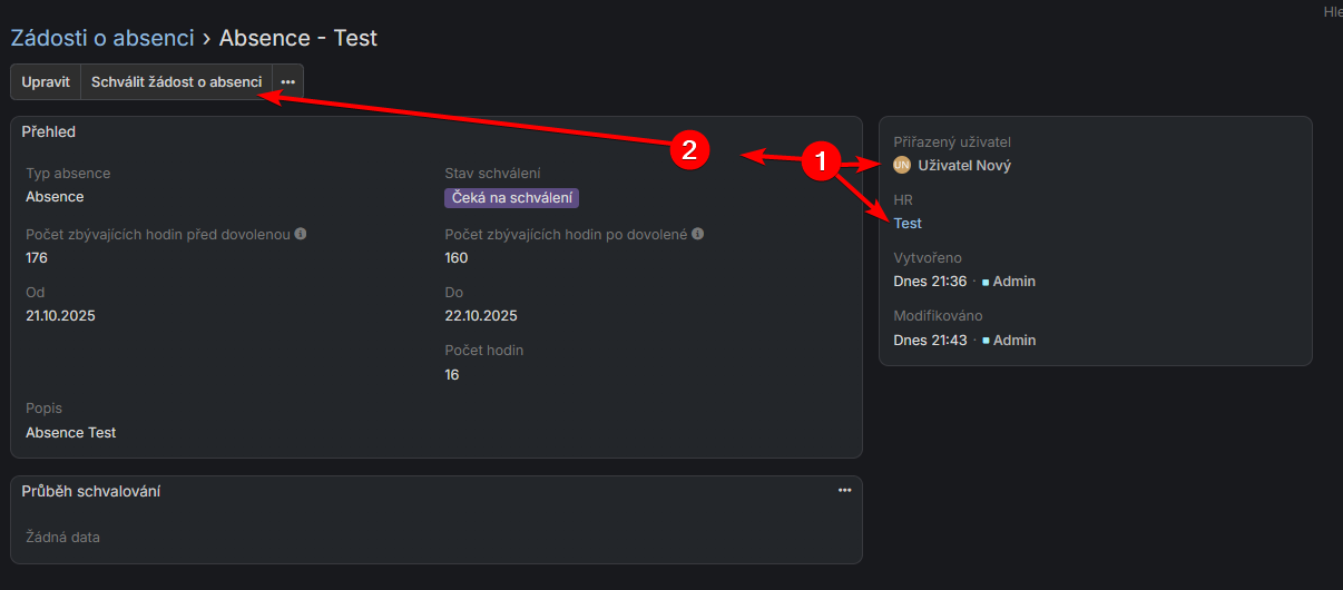 Detail žádosti čekající na schválení