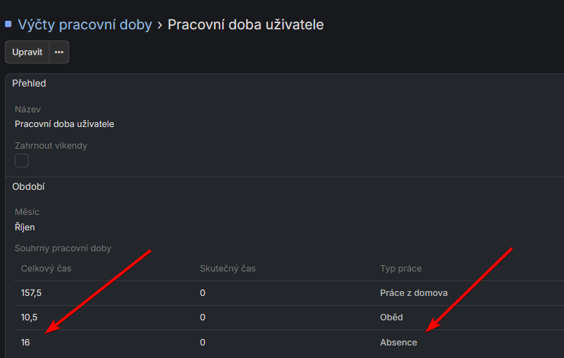 Detail výčtu s absencí