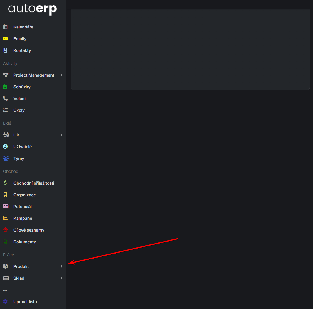 Přístup k modulu Produkt