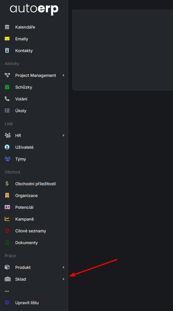 Přístup k modulu Sklad