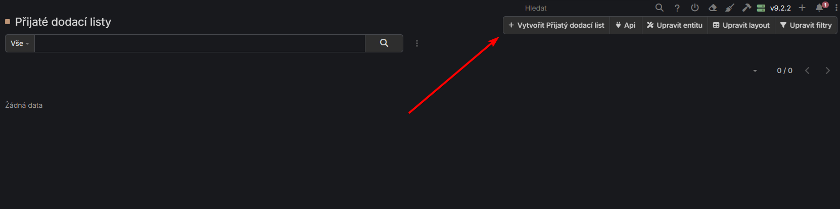Seznam přijatých dodacích listů