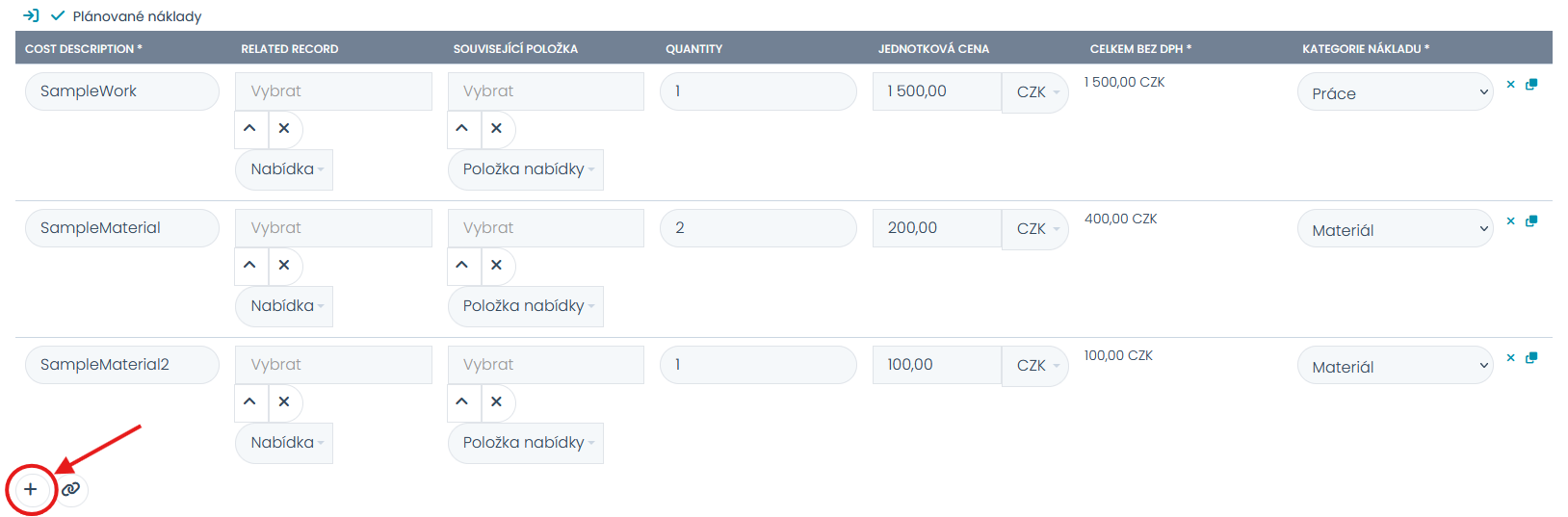Tvorba plánovaných nákladú 2