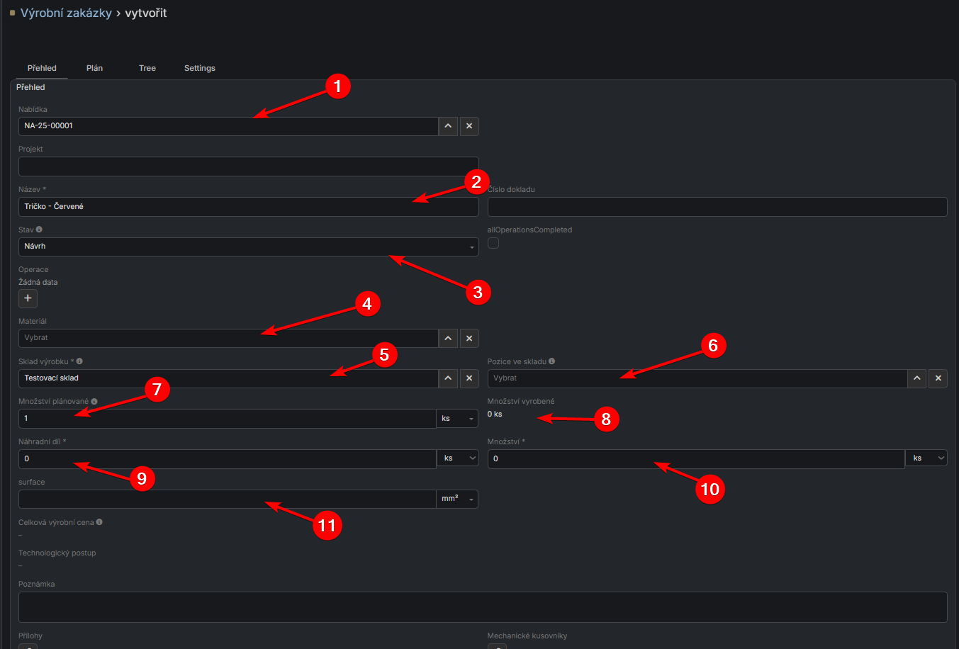 Formulář výrobní zakázky